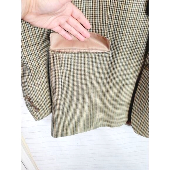 CHAPS 100% Silk Houndstooth Plaid 2 Button Sport Coat Jacket Blazer, sz 46 L - Picture 3 of 16